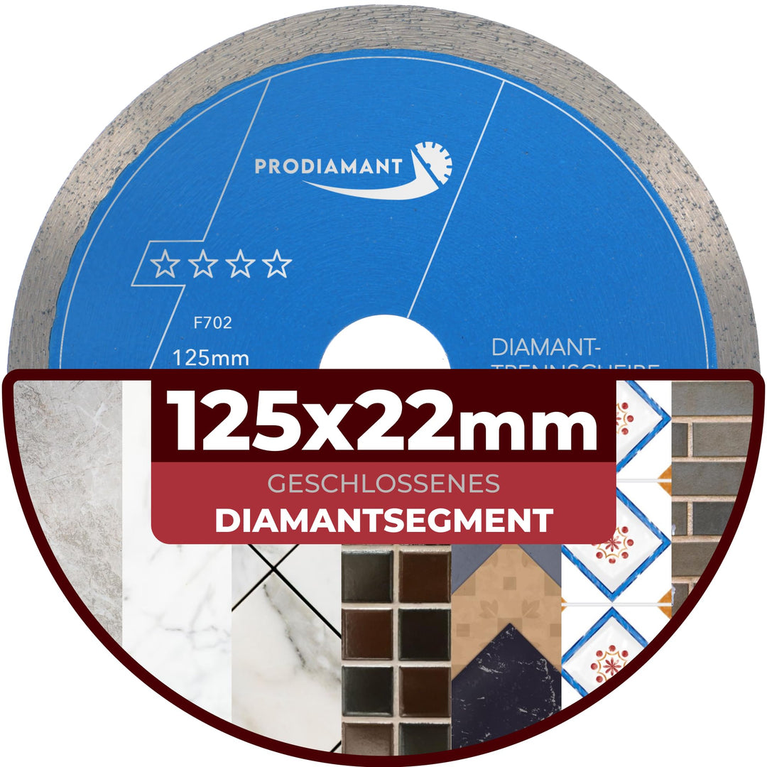 PRODIAMANT Profi Diamant-Trennscheibe PRORIM 125 mm x 22,23 mm kein ausbrechen bei glasierten Fliese