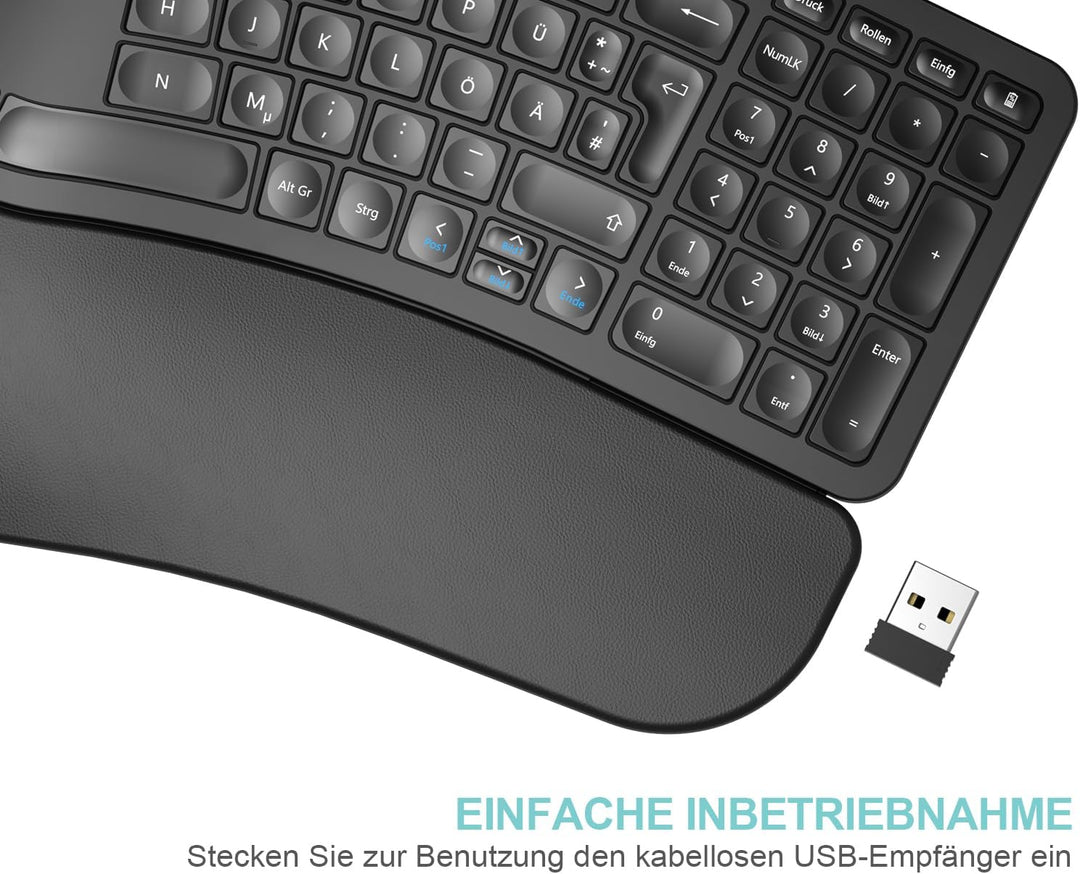 Arteck ergonomisches Split Tastatur mit gepolsterter Handgelenkauflage, 2.4G USB Kabellose Komfortab