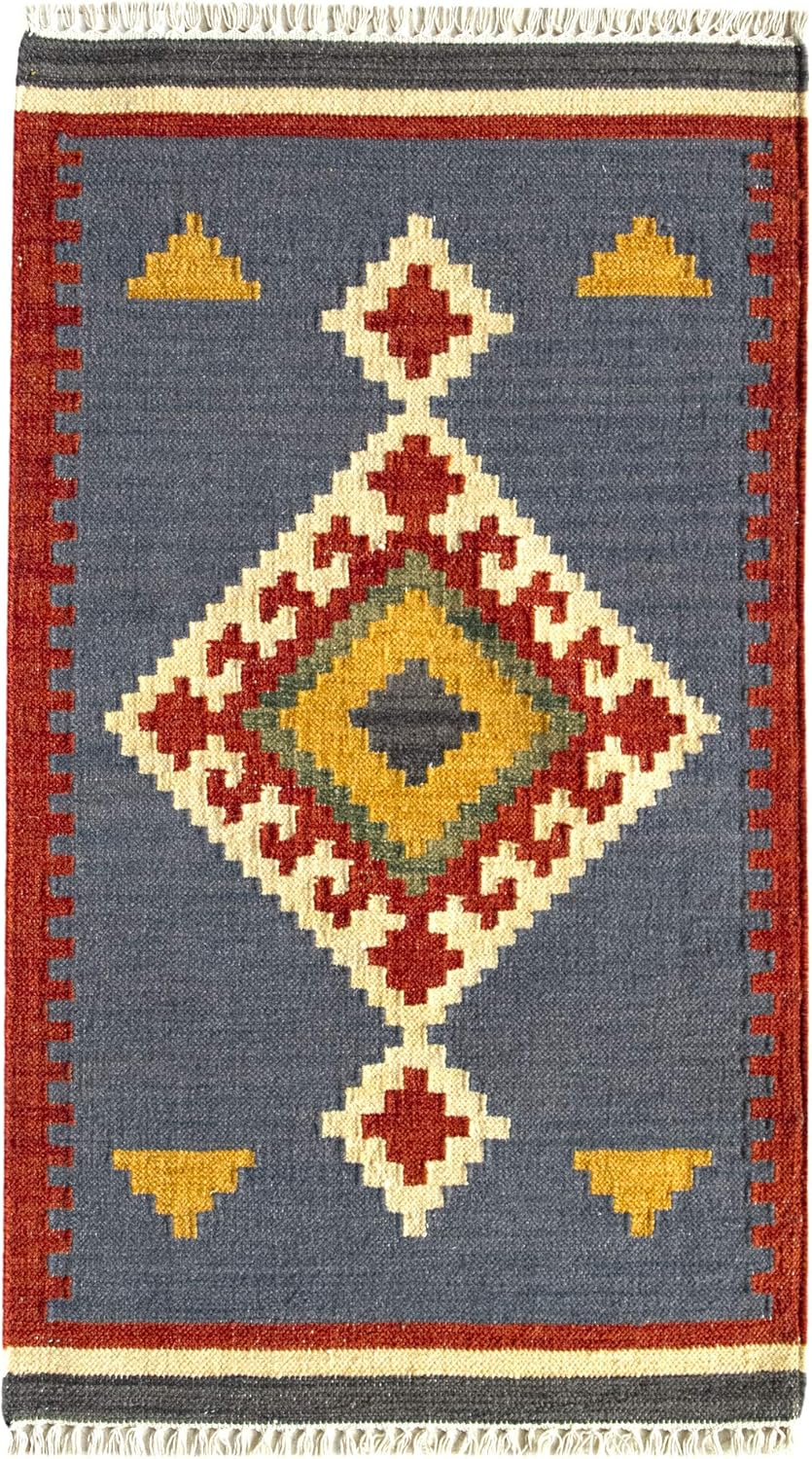 HAMID - Kelim Teppich Lori mit Geometrischem Oriental Design - 100% Wolle - Handgeknüpfter Kelim - F