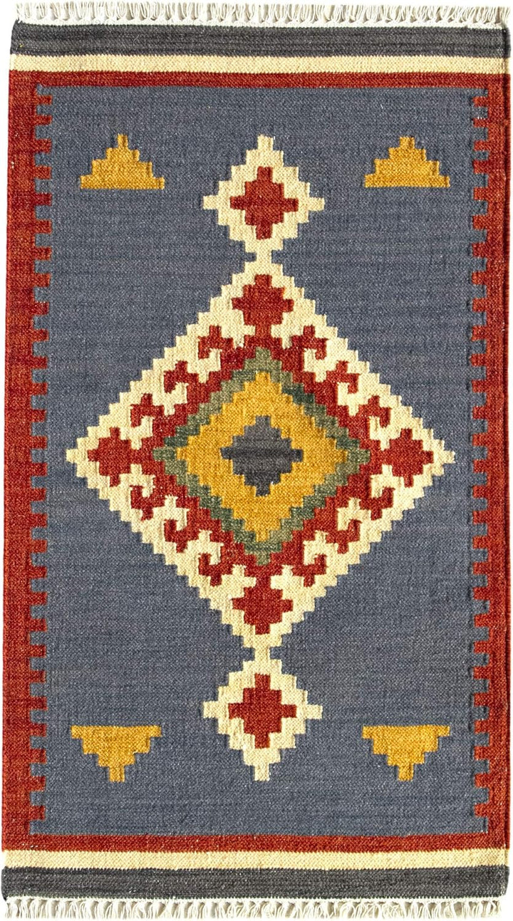 HAMID - Kelim Teppich Lori mit Geometrischem Oriental Design - 100% Wolle - Handgeknüpfter Kelim - F
