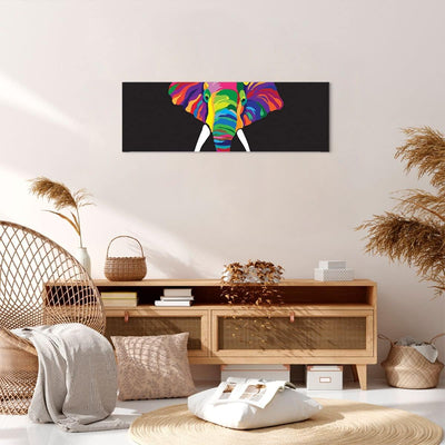 Panorama Bilder auf Leinwand Elefant spass bunt tier Leinwandbild 90x30cm Wandbilder Dekoration Wohn