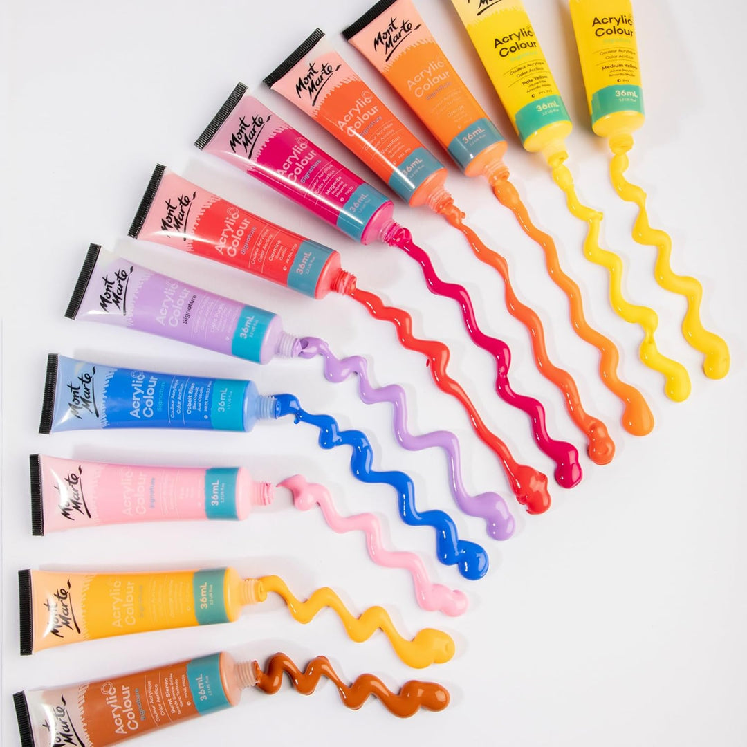 Mont Marte Acrylfarben Set Premium – 48 Stück, 36ml Tuben – Ideal für Acrylmalerei – Brillante Licht