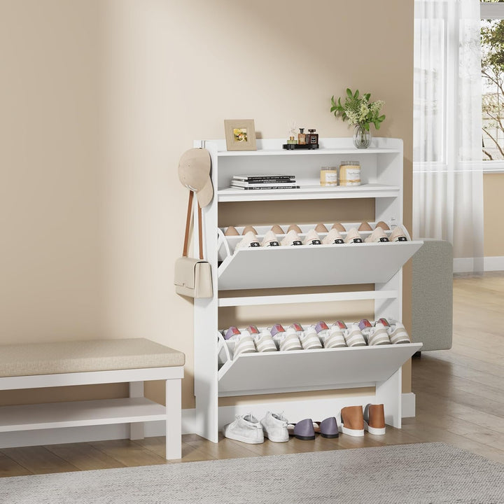 Asgolion Schuhschrank 2 Klappen, Schuhregal, offenes Fach, Schuhkommode Schuhregal mit Trennwände ve