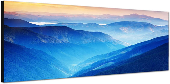 Paul Sinus Art Panoramabild auf Leinwand und Keilrahmen 150x50cm Ukraine Landschaft Berge Sonnenunte