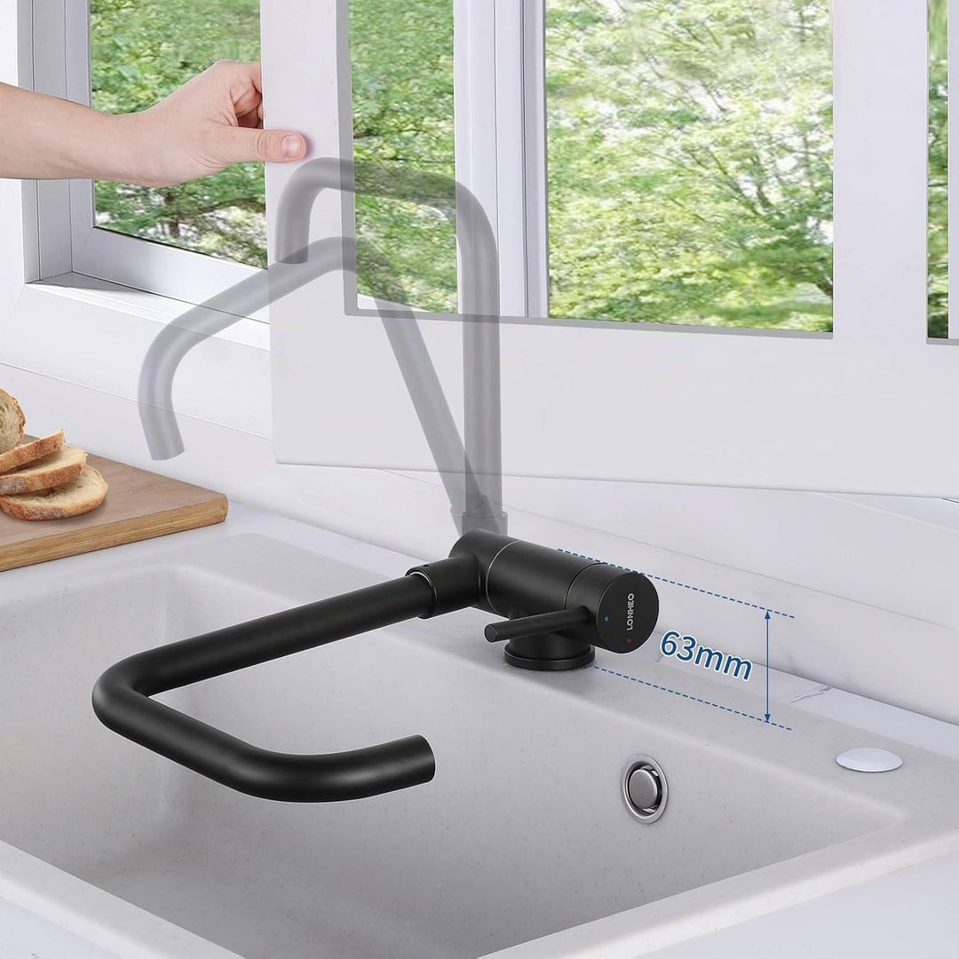 Lonheo Küchenarmatur Schwarz, Vorfenster Wasserhahn Küche Klappbar 180°, Edelstahl Einhebel Mischbat