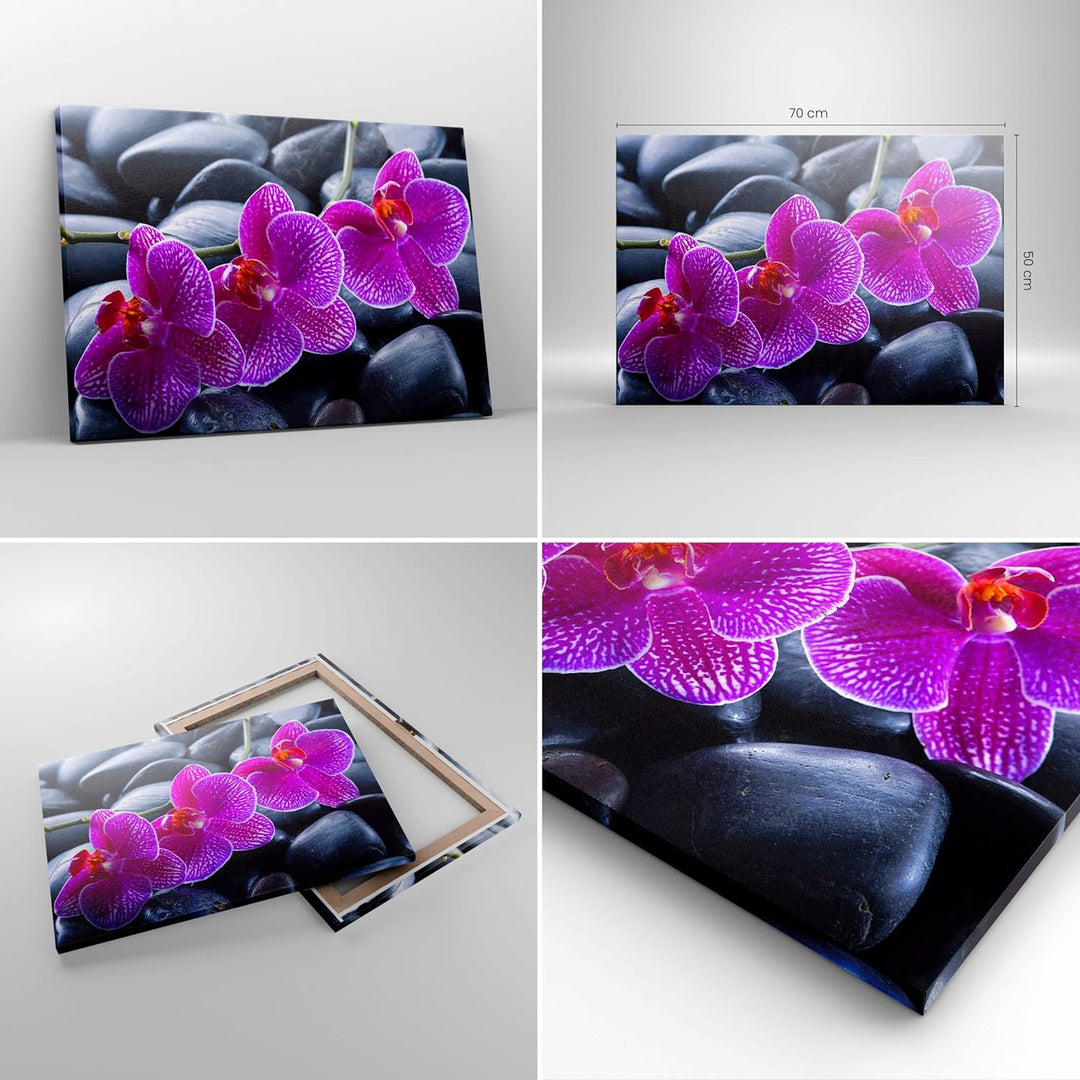 Bilder auf Leinwand Blumen Steine Violett Aromatherapie Leinwandbild 70x50cm Wandbilder Dekoration W