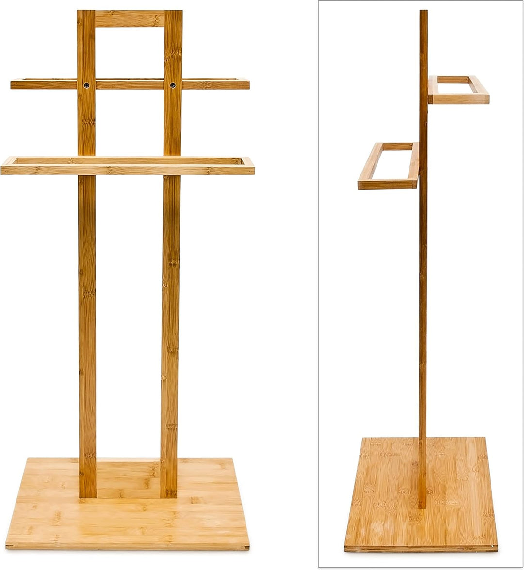Relaxdays Handtuchständer Bambus mit 2 Handtuchstangen HBT 85 x 37 x 25 cm frei stehender Handtuchha