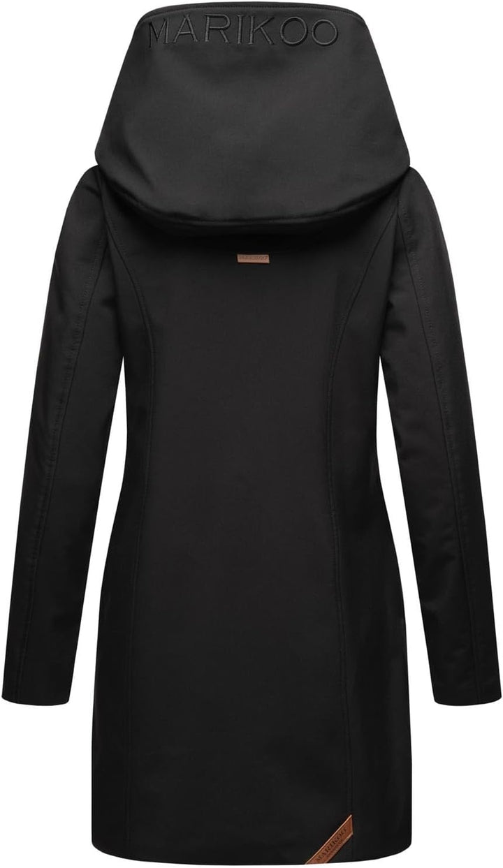MARIKOO Damen Softshell Jacke Winterjacke wasserabweisend Outdoor lang B856 XS Schwarz, XS Schwarz