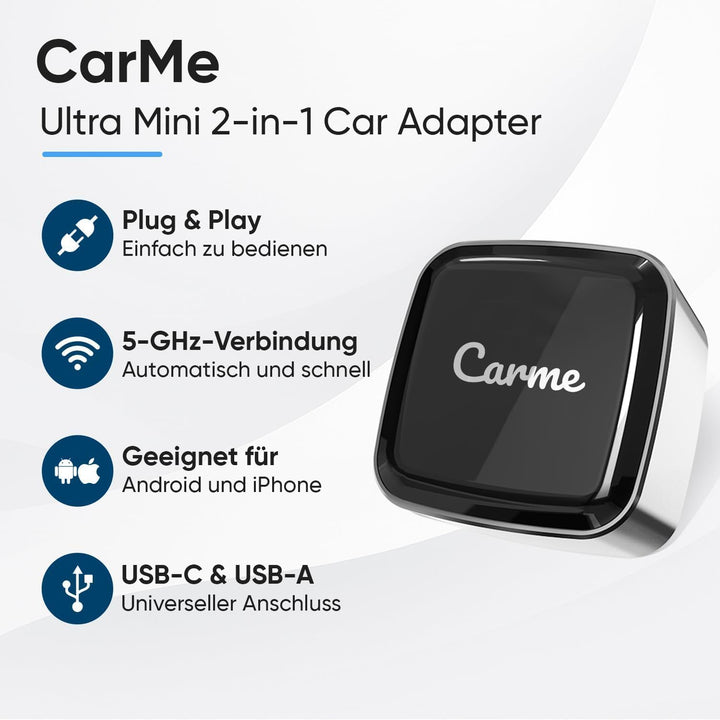 CarMe Ultra Mini 2-in-1 CarPlay Wireless Adapter & Android Auto Wireless Adapter, wandelt kabelgebun