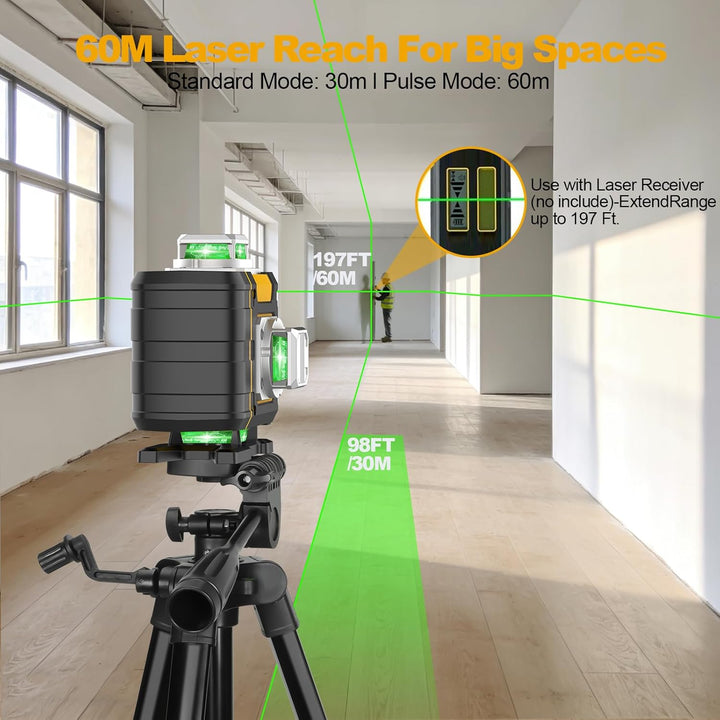 Kreuzlinienlaser Grün 16 Linien Nivellierlaser mit stativ, 4 x 360 ° Laser wasserwaage, linienlaser