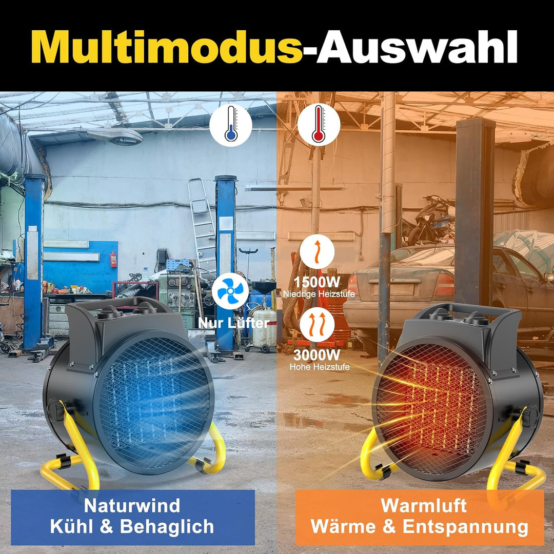 Heizlüfter 3000 Watt Keramik Heizstrahler Elektroheizer Bauheizer Bautrockner mit Thermostat Heizger