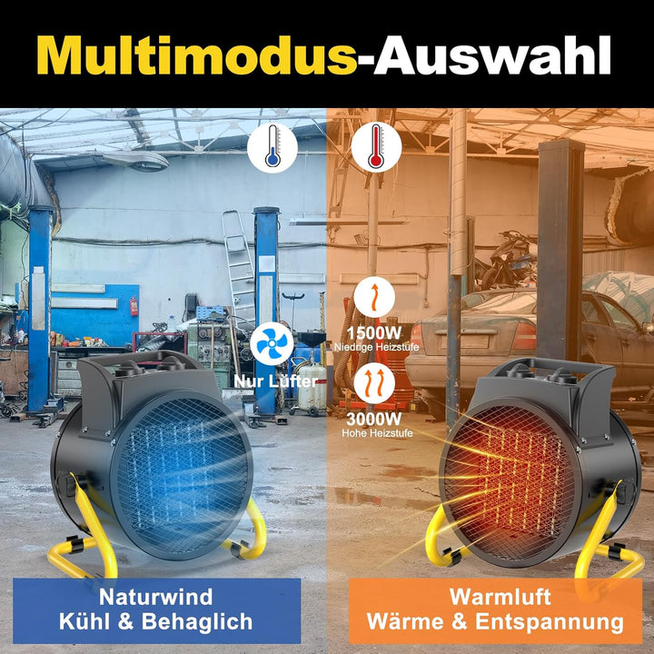 Heizlüfter 3000 Watt Keramik Heizstrahler Elektroheizer Bauheizer Bautrockner mit Thermostat Heizger