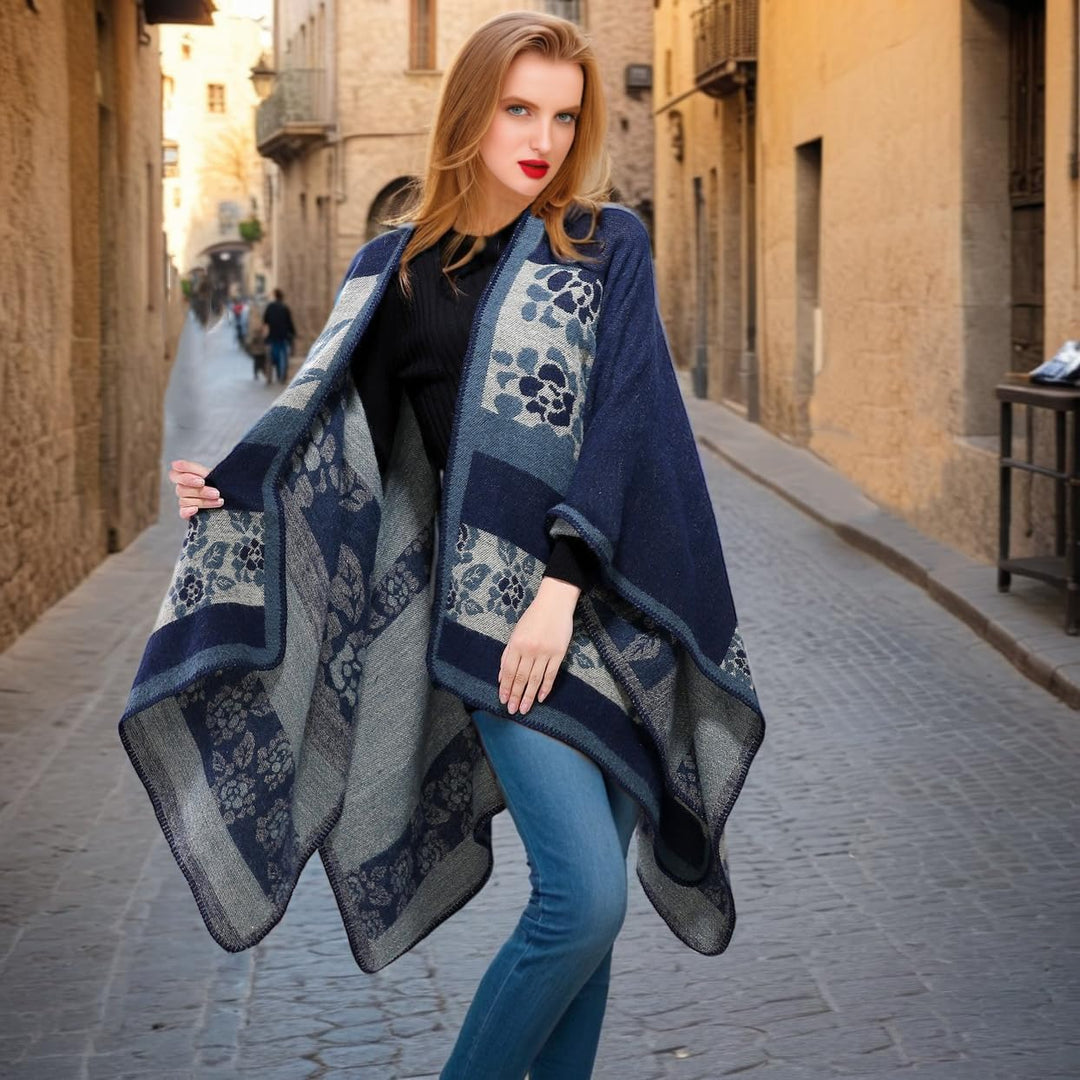 Shmily Girl Poncho Damen Strick Poncho Winter Warm Elegant Poncho Decke Poncho Cape Mantel Übergross