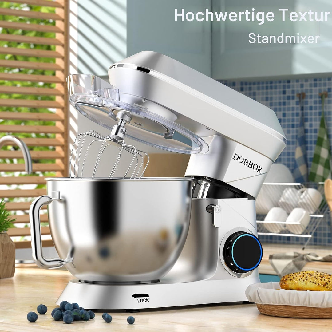 9.5L Küchenmaschine Knetmaschine 1500W, DOBBOR Rührmaschine mit Rührbesen, Knethaken, Schlagbesen, S