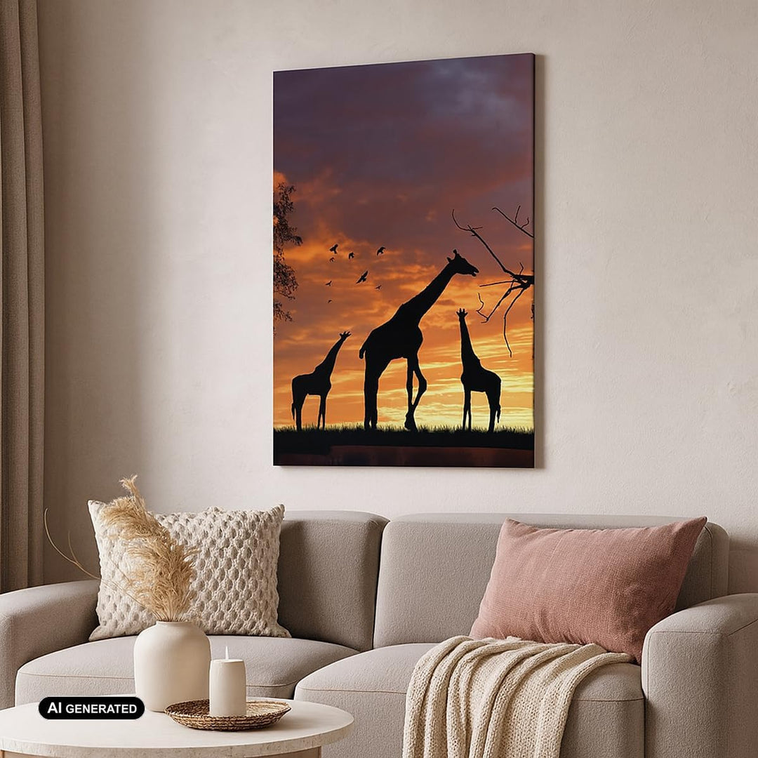 Bilder auf Leinwand Giraffe Afrika Sonne Safari Leinwandbild mit Rahmen 45x80cm Wandbilder Dekoratio