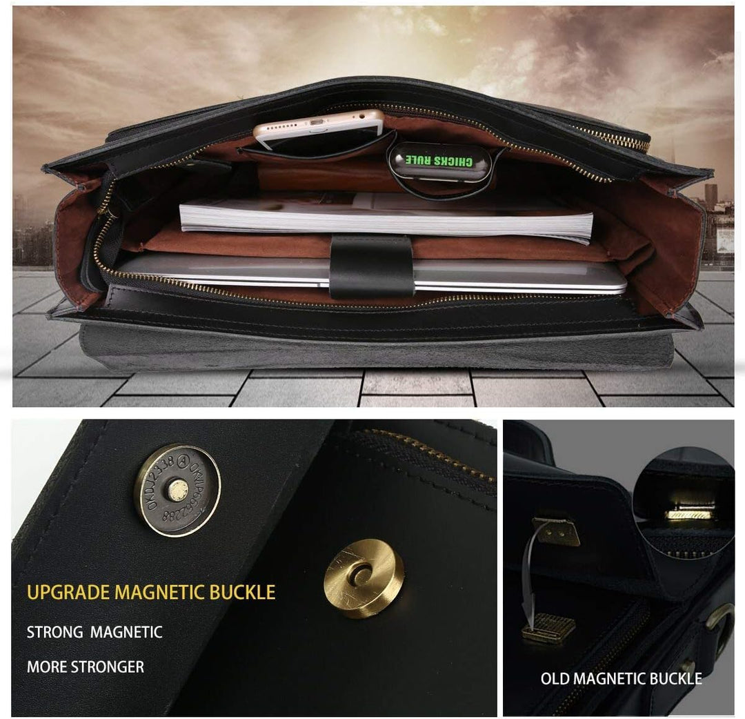 Leathario Aktentasche Herren Leder Laptoptasche 15.6 Zoll Businesstasche Herren Arbeitstasche Umhäng