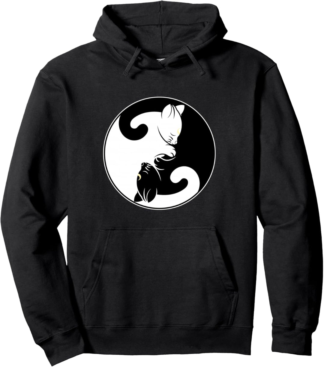 Kawaii Yin Yang Schwarze Katze Mit Mond Halbmond Kopf Manga Pullover Hoodie