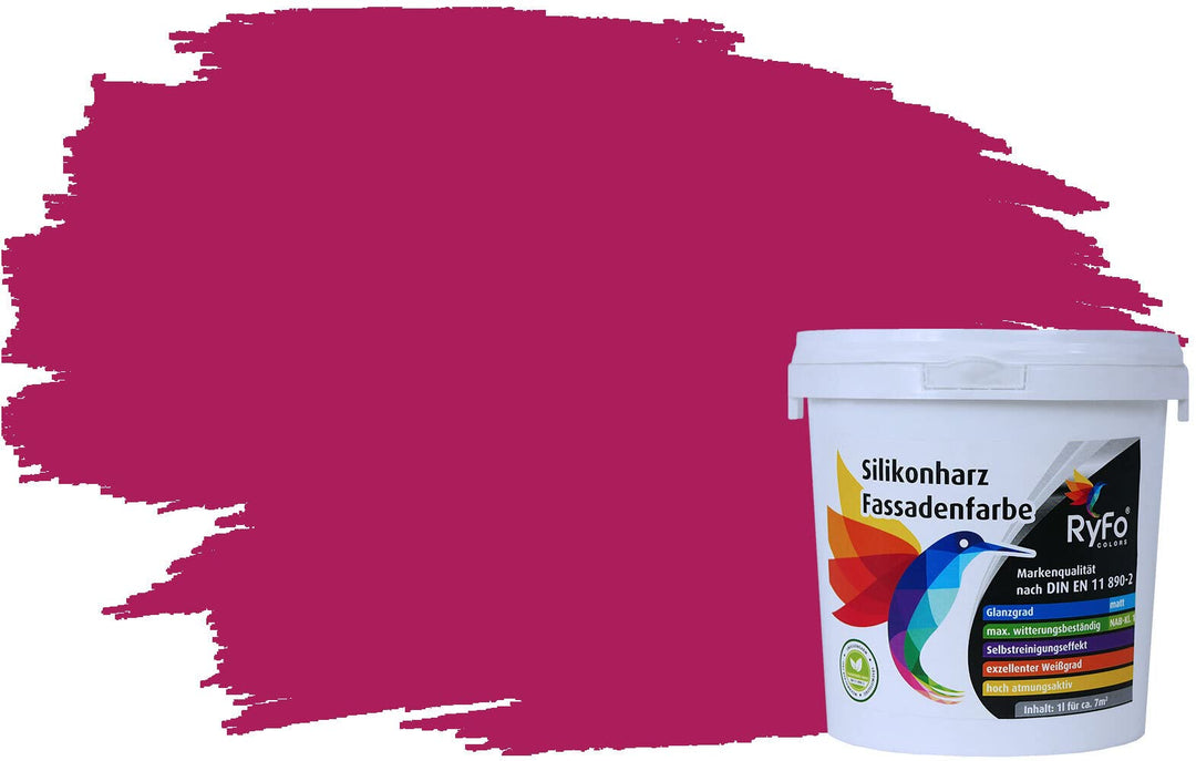 RyFo Colors Silikonharz Fassadenfarbe Lotuseffekt Trend Bougainvillearot 1l 1 l (1er Pack) Bougainvi