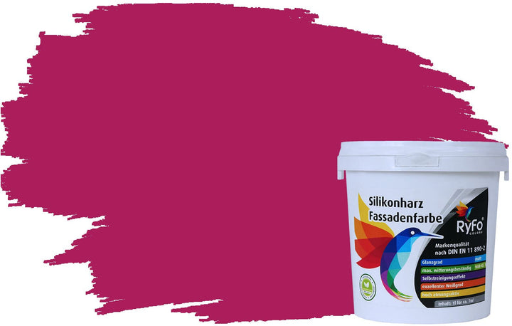 RyFo Colors Silikonharz Fassadenfarbe Lotuseffekt Trend Bougainvillearot 1l 1 l (1er Pack) Bougainvi