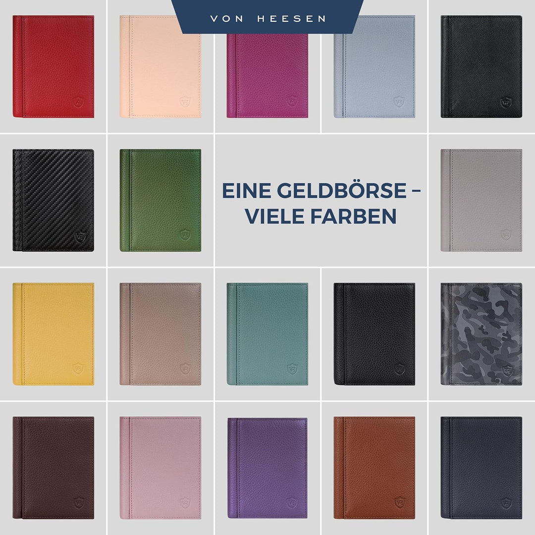 VON HEESEN® Leder Geldbörse mit Münzfach &amp; RFID Schutz Herren &amp; Damen - Echtleder Geldbeutel für Män