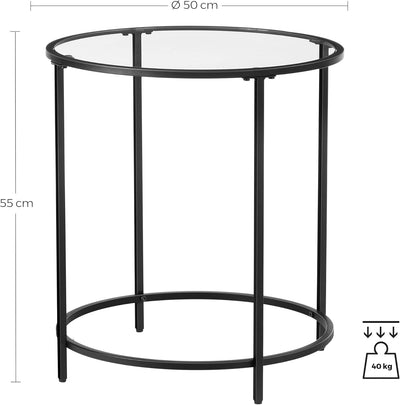 VASAGLE Beistelltisch, rund, Platte aus gehärtetem Glas, Metallrahmen, Sofa-Spitze, Konsolentisch, N