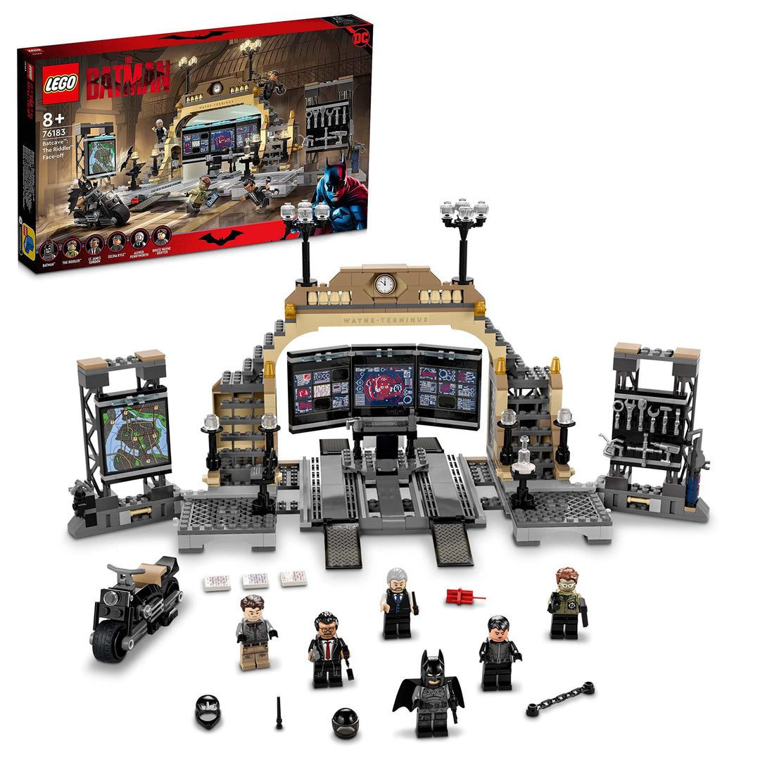 LEGO 76183 DC Batman Bathöhle: Duell mit Riddler, Superhelden-Set mit Spielzeug-Motorrad für Kinder