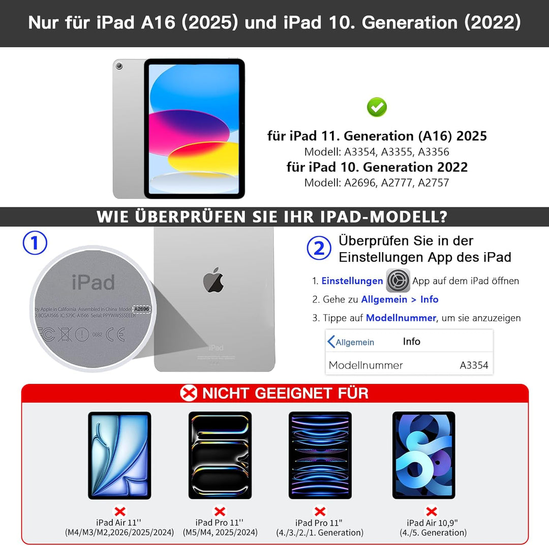 Hülle mit Tastatur für iPad 11. Generation (A16, 2025)/10. Generation, Magic Keyboard mit 11-Farben