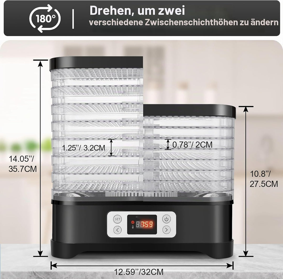 Nictemaw Dörrautomat Edelstahl, Dörrgerät mit 8 Einlegefächer 400W, Trockner für Obst, Fleisch & Krä