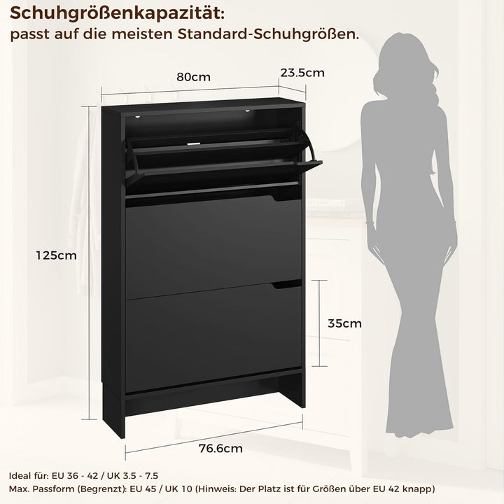 IRONCK Schuhschrank mit 3 Klappen, Schuhkipper Schmal, Schuhregal Flur freistehend, Schuhkommode mit
