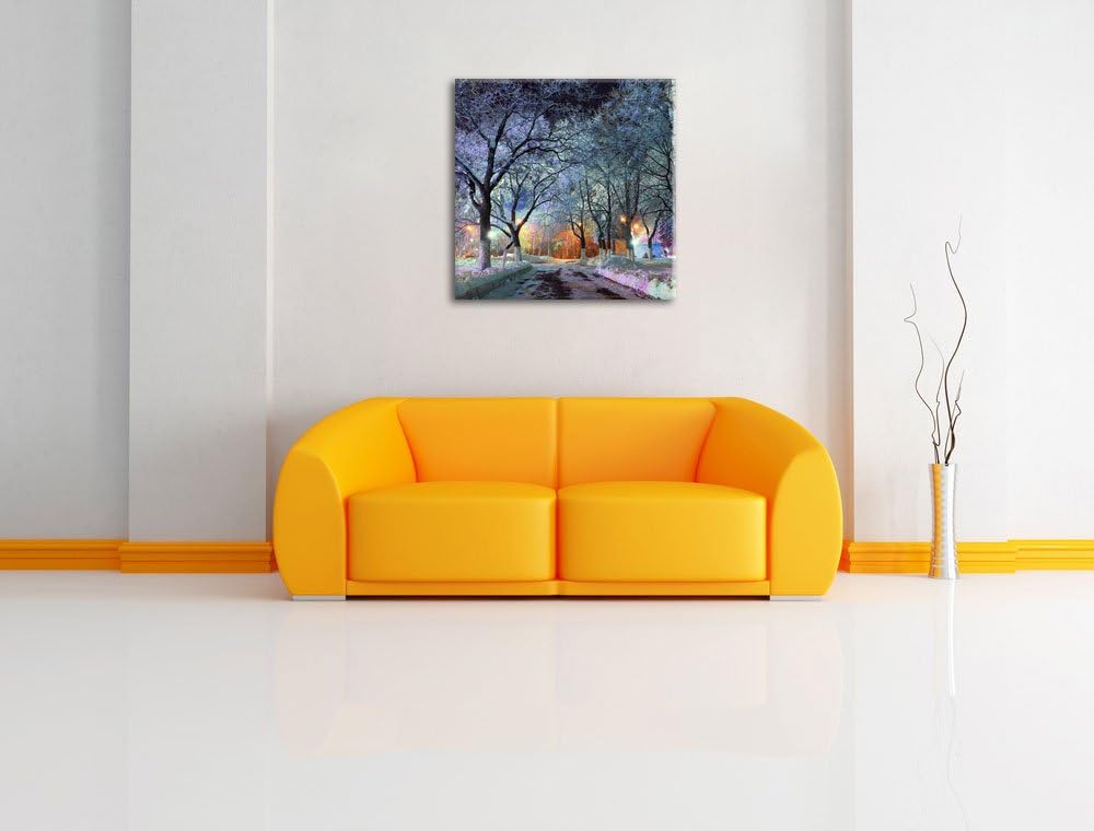 Baumallee im Winter, Format: 70x70 auf Leinwand, XXL riesige Bilder fertig gerahmt mit Keilrahmen, K