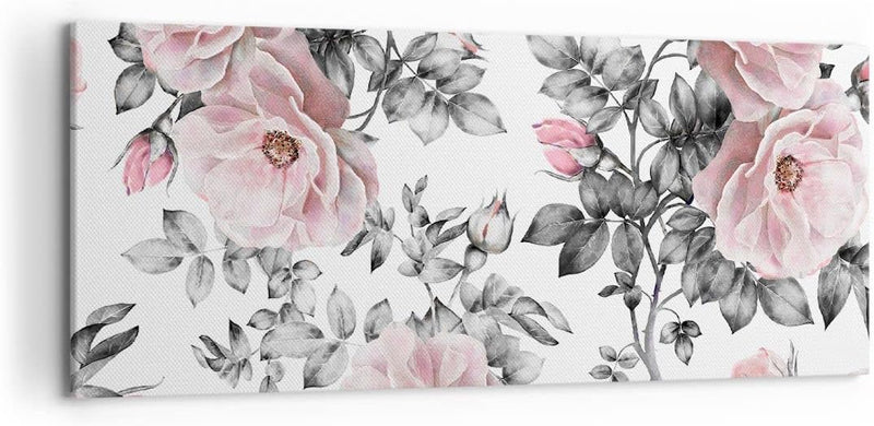 Wandbilder Dekoration Wohnzimmer Blumen Blätter Pflanze Rose Panorama Bilder auf Leinwand 120x50cm L