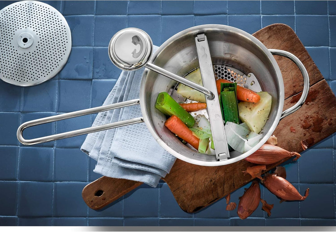 WMF Gourmet Passiermühle mit 3 Lochscheiben, 19 x 11,5 cm, Cromargan Edelstahl poliert, Passiergerät