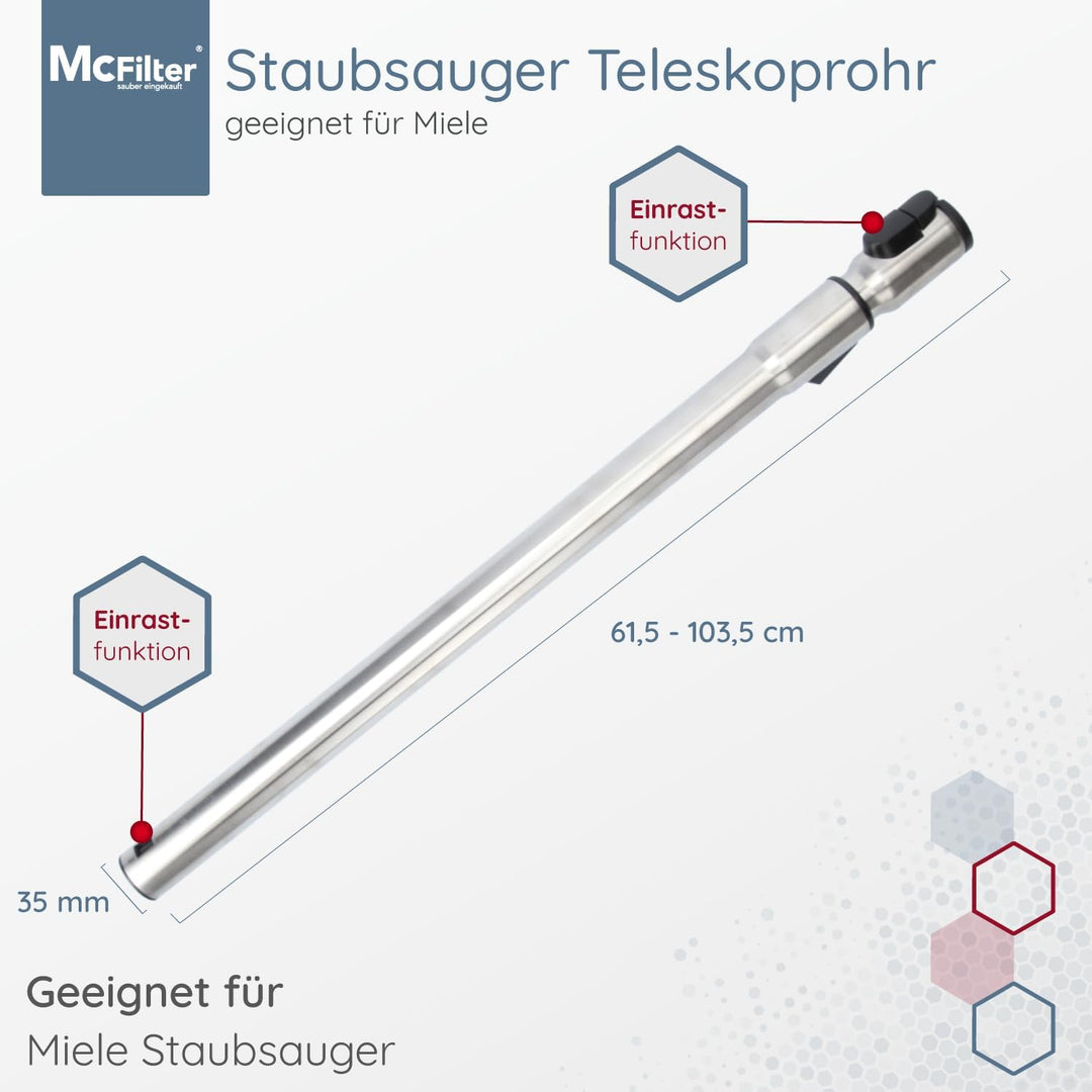 McFilter | Teleskoprohr geeignet für Miele Complete C3 Staubsauger Serie, Staubsaugerrohr mit Anschl