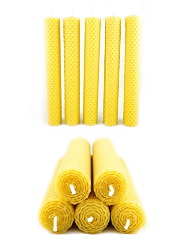 Naturra 20 100% Bienenwachs Stabkerzen handgerollt mit Wabenmuster Set - ca. 12 Stunden Brenndauer p