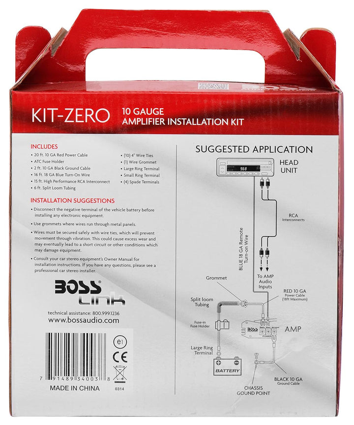 BOSS AUDIO KIT-ZERO 10 Gauge 2,6 mm Auto Installations-Set Verstärker Endstufe Kabel Anschlusskabel