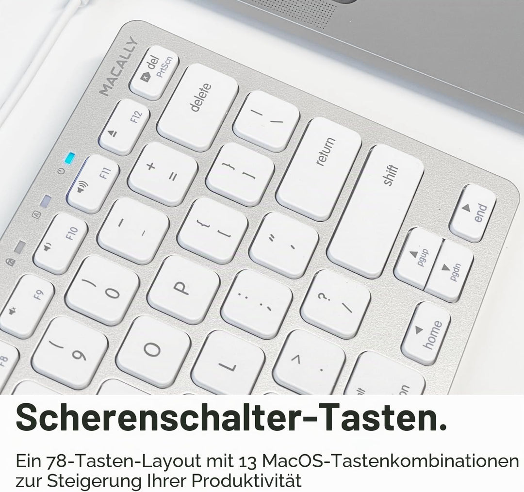 Macally SLIMKEYCA, kompakte USB -A-Tastatur für Mac, US QWERTY Tasten-Layout Silber, Silber