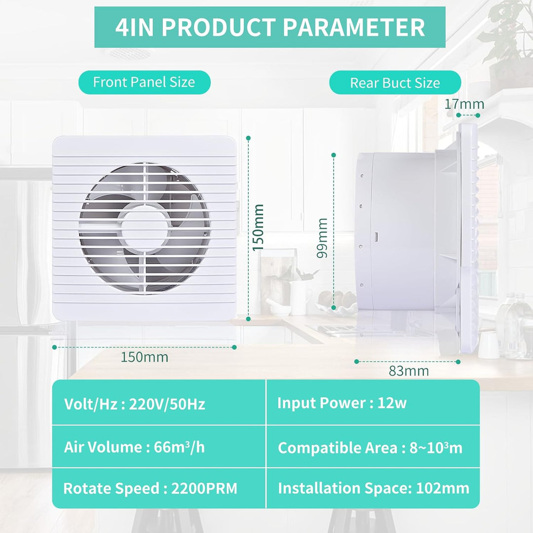 FanGoFast Badlüfter 100mm mit Nachlauf Abluftventilator Leiser 12W Leistungsstarke Wandventilator Lü