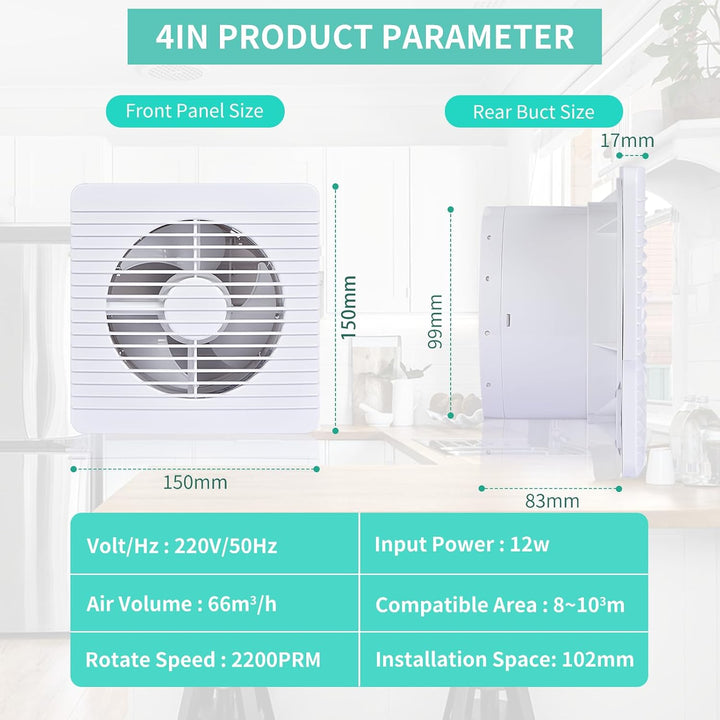 FanGoFast Badlüfter 100mm mit Nachlauf Abluftventilator Leiser 12W Leistungsstarke Wandventilator Lü