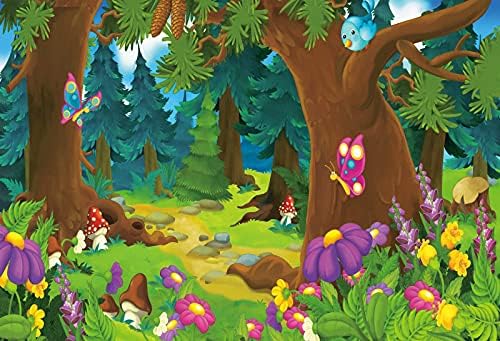 Renaiss 1.8x1.2m Cartoon Wald Hintergrund Märchen Wald Blumen Pilz Schmetterling Fotografie Hintergr