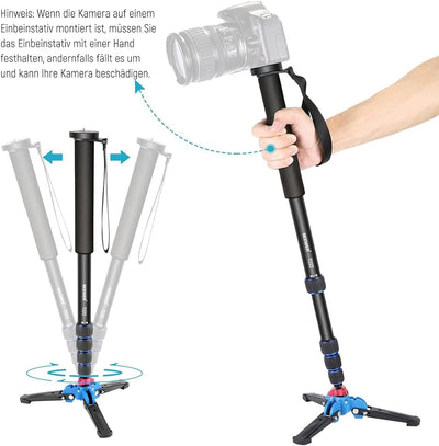Neewer Ausziehbares Einbeinstativ für Kamera mit Abnehmbarer und Faltbarer Halterung: aus Aluminiuml