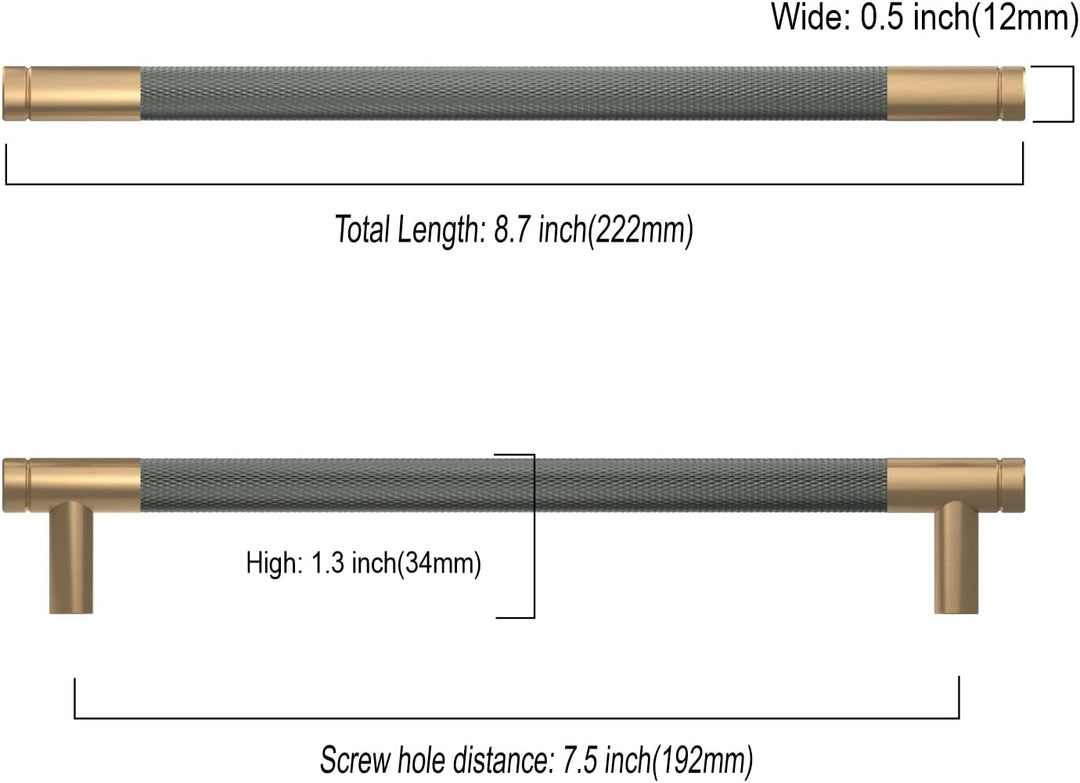 Amerdeco 10 Stück Gerändelte Schrankgriffe Goldgrau Griffe Möbel Möbelgriffe 192mm Lochabstand Türgr