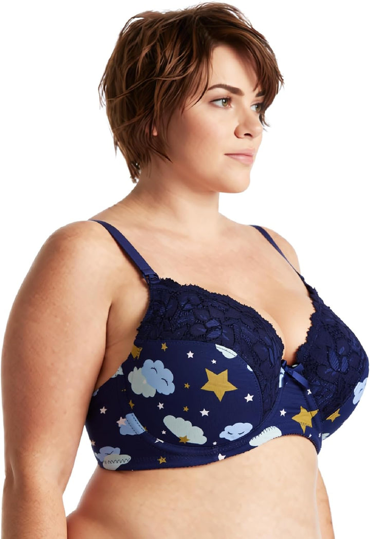 Curve Muse Übergrösse Still Baumwolle Ungefüttert Drahtloser BH Mit Spitzenbesatz 95C Marineblau Bed