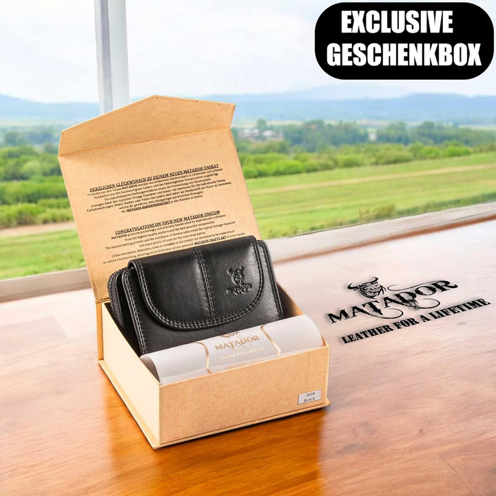 MATADOR Echt Leder Damen Geldbörse TüV Geprüfter RFID/NFC Schutz Brieftasche Frauen Kompakt Grösse P