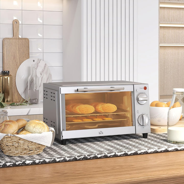 HOMCOM Mini Backofen 9 L 750W 100-230℃ 60 Min. Timer inkl. Backblech, Grillrost, Glas Fenster, Platz