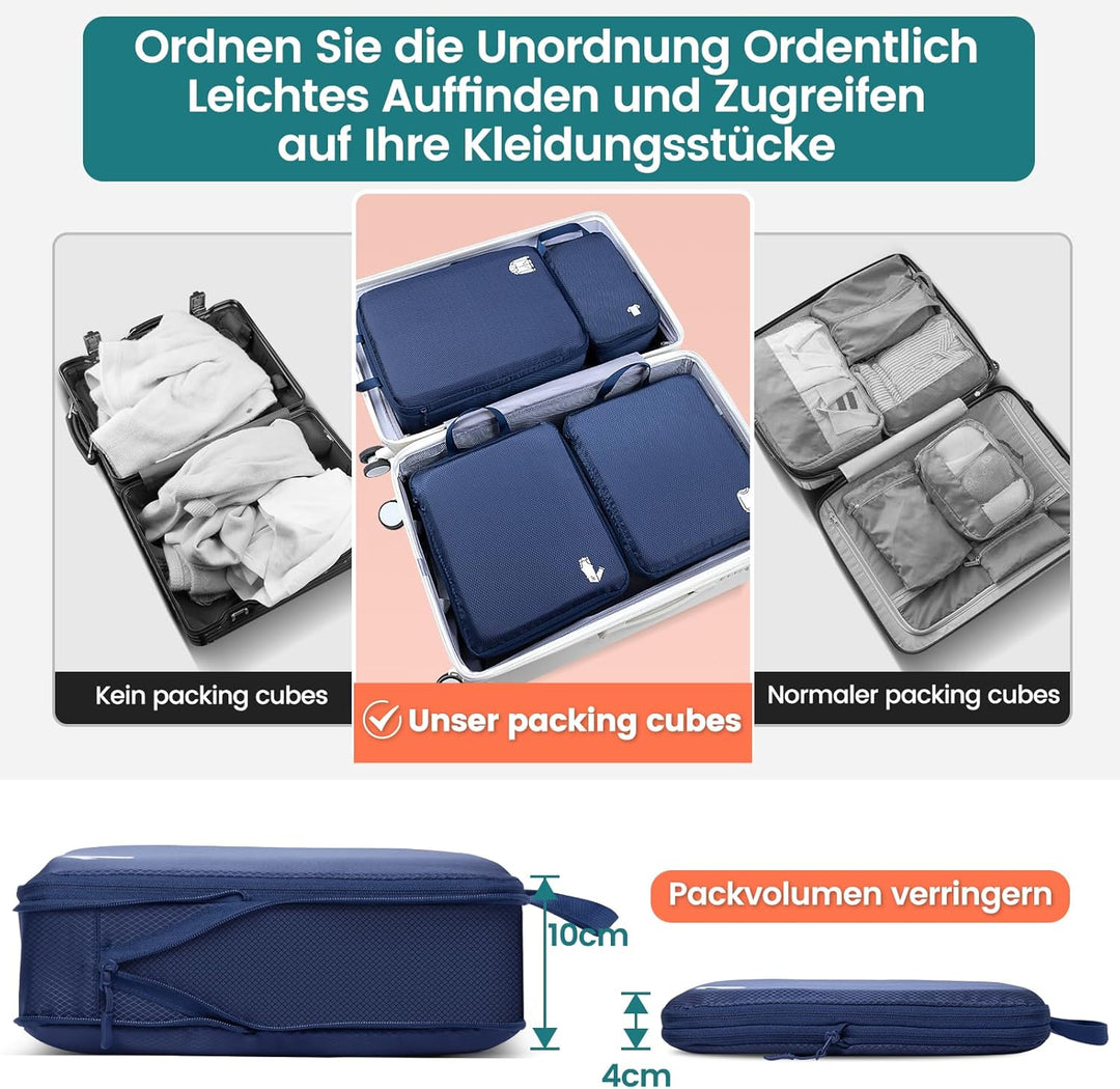 Packing Cubes Compression 8 Stück Koffer Organizer,Wasserdicht PackwüRfel Packtaschen Kompression, T