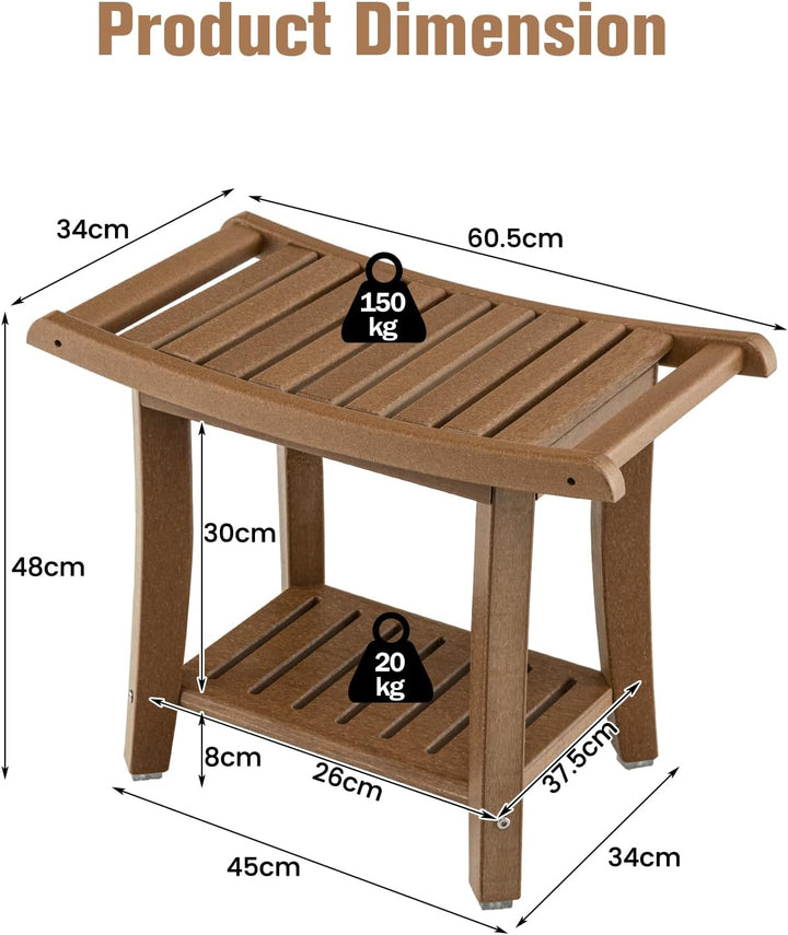 HOMASIS Badhocker mit Ablage, Duschbank bis 170 kg belastbar, Duschhocker aus HDPE, Badezimmer Dusch