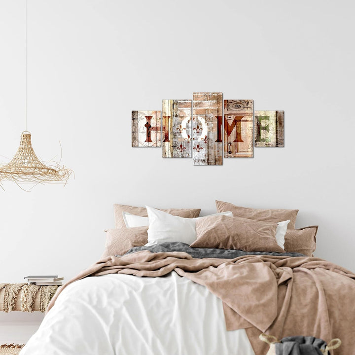 Runa Art Wandbilder Home 5 Teilig Bild auf Vlies Leinwand Deko Wohnzimmer Holzoptik Beige Braun 5028