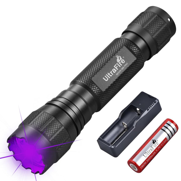 UltraFire UV Taschenlampe 395-405nm Schwarzlicht, 10W Single Mode UV LED Taschenlampe, Kleine Ultrav