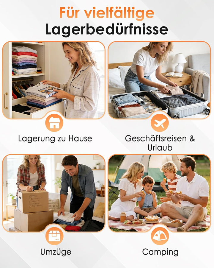 Lullu Reise Vakuumbeutel für Kleidung mit Pumpe, 12 Vacuum Bags for Travel | Vakuum Beutel 4*40x50,4