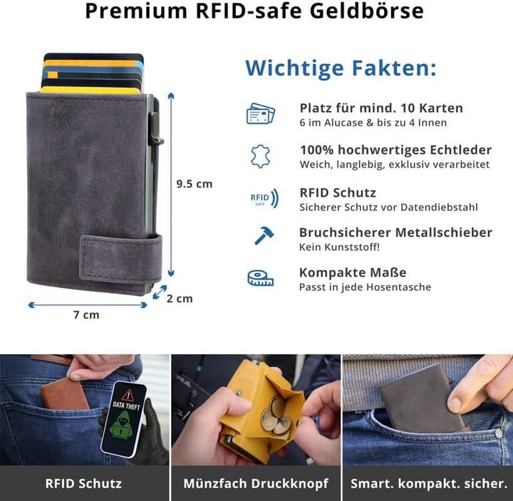 SecWal Kartenetui mit Münzfach Druckknopf inkl. Geschenkbox - Made in Germany - Echtleder Mini Geldb
